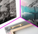 Blue Icebergs, Pink Sky, Glacial Lake, Arctic Dreamscape – Canvas Print, Nature Photography Art, Bedroom Wall Art, Serene Winter Decor