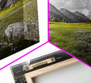 Mountain Meadow, Alpine Landscape, Nature Photography, Wildflower Field, Framed Canvas Print, Bedroom Wall Art, Summer Vibes, Scenic Escape