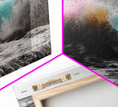 Rainbow Ocean Wave, Vibrant Sea Spray Art, Color Explosion Surf, Framed Canvas Print, Bathroom Wall Art, Coastal Modern Abstract