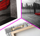 Red Swing, Skyline View, Urban Romance, Canvas Print, Cityscape Wall Art, Modern Minimalist Decor, Contemporary Bedroom Accent