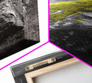Mossy Stone Closeup, Earthy Nature Texture, Minimal Landscape Print, Framed Canvas Print, Modern Office Wall Decor, Zen Rock Art