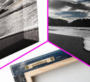 Sunset Beach, Rocky Coast, Dramatic Sky, Bold Light, Framed Canvas Print tropical sunset wall art, beach photography, bathroom decor
