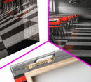 Retro Cafeteria, Red Chairs, Midcentury Modern Art, Canvas Print, Black and White Pop Art, Kitchen Wall Decor, Industrial Style