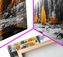 River Flow, Autumn Forest, Mountain Pines, Golden Trees, Canvas Print, Fall Decor, Nature Lover Gift, Rustic Wall Art, Boho Wall Art