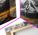 Majestic Mountain Scene, Snow Peaks and Meadows, Alpine Wilderness View, Framed Canvas Print, Cabin Wall Decor, Nature Wall Art