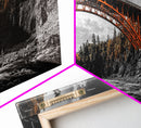Autumn River Bridge, Orange Iron Arch, Canyon Flow Scene, Framed Canvas Print, Rustic Fall Decor, Entryway Wall Art, Living Room Decor