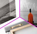 Orange Jacket, Solitude Man, Sea Gaze, Minimal Mood, Framed Canvas Print, Office Wall Art, Modern Decor, Reflective Photography