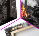 Forest Firepit, Picnic Spot, Smoky Trees, Nature Flame, Canvas Print, Fall Wall Art, Camping Cabin Decor, Rustic Outdoor Style