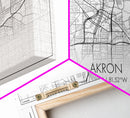 Akron Street Map, Ohio Map, Map Print, Modern Art, Wall Art, Canvas Print, Wall Hanging, Office Wall Décor, Couples Gift, City Map Canvas