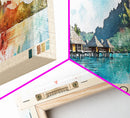 Bora Bora, France Watercolor Beach Print, Vacation Gift, France Wall Art, Framed Canvas Print, Framed Beach Painting