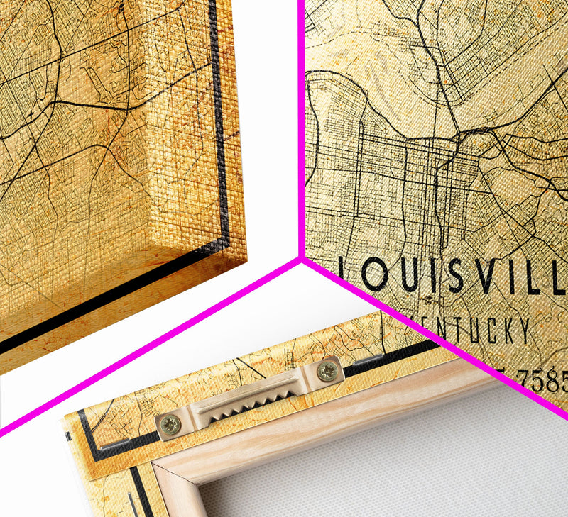 Old Louisville City Map Wall Art Canvas Print, Vintage Style Louisville Map, Framed Wall Art, Cool Kentucky Wall Art, Office Decor
