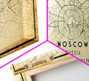 Vintage Style Moscow City Map Wall Art Canvas Print, Distressed Moscow Russia Map, Framed Wall Art, Cool Moscow Travel Wall Art, Office Art