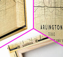 Panoramic Arlington Texas map print poster or framed canvas, Arlington map print poster canvas, city map print canvas, Vintage Travel Art