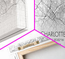 Charlotte Street Map, North Carolina Map, Map Print, Modern Art, Wall Art, Canvas Art, Wall Art Framed, Appreciation Gift, Couple Wall Art