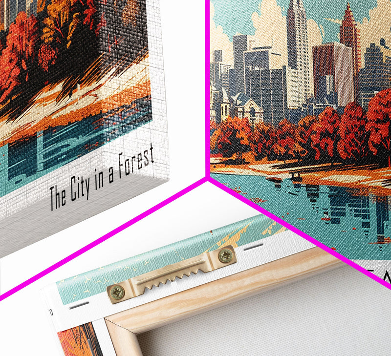 Atlanta Georgia Panoramic Painting, Mid Century Modern Framed Canvas Print, Retro Pop Art Travel Poster, Home Decor, City Wall Art