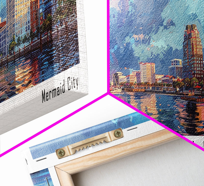 Norfolk Virginia Panoramic Framed Canvas Print, Cityscape Watercolor Painting, Modern Wall Art for Home Decor, Travel Poster, Urban Gift Idea