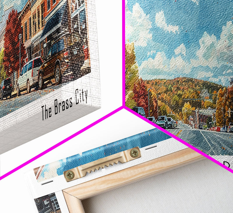 Waterbury Connecticut Panoramic Painting, Framed Canvas Print, Artistic Travel Poster, Retro Wall Art, Unique Office Decor, Living Room Gift