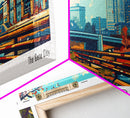Greensboro North Carolina Panoramic Travel Poster Framed Canvas Print, Mid Century Modern Art, Pop Art Style, Wall Art Decor, Home Decoration
