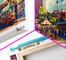 Madison Wisconsin Panoramic Painting, Mid Century Modern Framed Canvas Print, Retro Style Wall Art, Pop Art Travel Poster