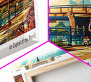 Wichita Kansas Panoramic Painting, Mid Century Modern Framed Canvas Print, Retro Pop Art Travel Poster, Wall Art, Home Decor