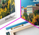 Columbia Missouri Panoramic Wall Art, Mid Century Modern Framed Canvas Print, Retro Pop Art Travel Poster, City Home Decor, Office Wall Art