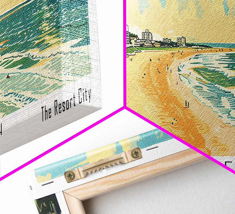 Virginia Beach Virginia Panoramic Painting, Mid Century Modern Framed Canvas Print, Retro Pop Art Travel Poster, Office Wall Art, Home Decoration