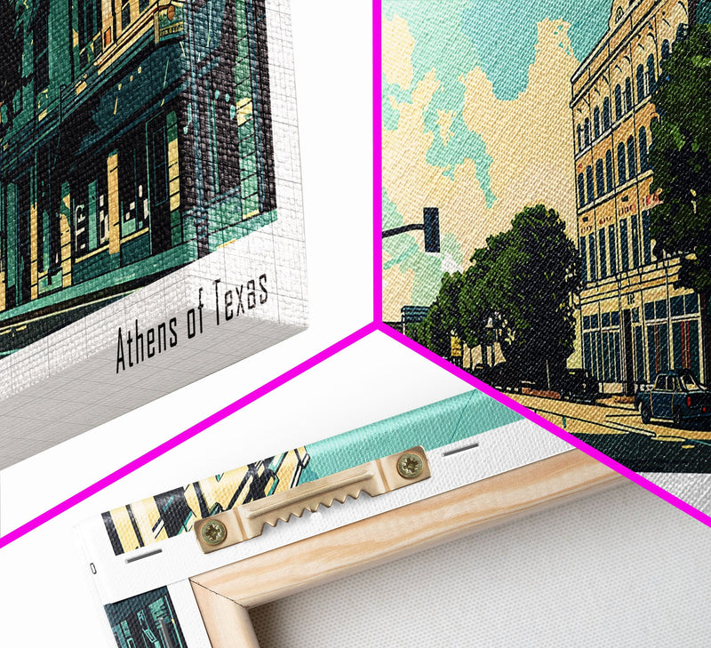 Waco Texas Panoramic Wall Art, Mid Century Modern Framed Canvas Print, Retro Pop Art Travel Poster, City Print, Living Room Decor