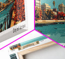 Fontana California Panoramic Painting, Framed Canvas Print, Mid Century Modern Wall Art, Retro Pop Art Travel Poster, Living Room Decor, City Art