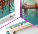 Madison Wisconsin Mid Century Modern Framed Canvas Print, Retro Pop Art Travel Poster, Home Decor, Living Room Art, Panoramic View