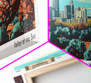 Phoenix Arizona Panoramic View, Mid Century Modern Framed Canvas Print, Retro Pop Art Travel Poster, Living Room Wall Decor