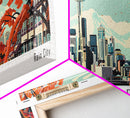 Seattle Washington Panoramic Painting, Mid Century Modern Framed Canvas Print, Retro Pop Art Travel Poster, Cityscape, Home Decor, Office Wall Art