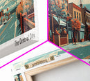 Yonkers New York Panoramic Wall Art, Mid Century Modern Framed Canvas Print, Retro Pop Art Travel Poster, Cityscape Decor, Office Wall Art