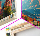 Klagenfurt Austria Panoramic Travel Poster, Framed Canvas Print or Metal Wall Art, Travel Art, Home Decor, Panoramic Painting, Midcentury Art