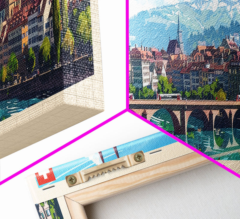 Bern Switzerland Travel Art, City Art, Framed Canvas Print or Metal Wall Art, Europe Travel Poster, Panoramic Wall Art, Extra Wide Wall Art