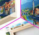Celje Slovenia Panoramic Travel Poster, Framed Canvas Print or Metal Wall Art, Travel Art, Home Decor, Panoramic Painting, Midcentury Art