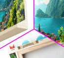 Lugano Switzerland Panoramic Travel Poster, Framed Canvas Print or Metal Wall Art, Travel Art, Home Decor, Panoramic Painting, Midcentury Art