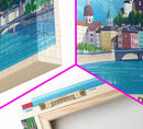 Salzburg Austria Panoramic Travel Poster, Framed Canvas Print or Metal Wall Art, Travel Art, Home Decor, Panoramic Painting, Midcentury Art
