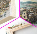 Naples Italy Framed Canvas Print, Scenic Travel Poster, Watercolor Painting, Coastal Wall Art, Home Decor, Vacation Art, Unique Art
