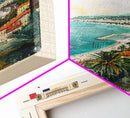 Nice France Travel Poster Framed Canvas Print, Coastal Watercolor Painting, Scenic Wall Art, Home Decor, Vacation Art, Unique Art