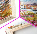 Santa Cruz de Tenerife Spain Travel Poster Framed Canvas Print, Watercolor Painting, Scenic Wall Art, Home Decor, Spanish Landscape, Modern Art