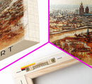 Stuttgart Germany Travel Poster Framed Canvas Print, Watercolor Painting, Urban Wall Art, Home Decor, German Cityscape, Modern Art