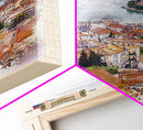 Picturesque Acharnes Greece Coastal Village, Framed Canvas Print, Living Room Art, Mediterranean Style, Home Decoration