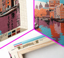 Amsterdam Netherlands Travel Poster Framed Canvas Print, Midcentury Modern Art, Pop Art Decor, Wall Art, Vacation Gift, Living Room Decoration, Scenic Print
