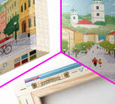 Banská Bystrica City in Slovakia Slovakia Travel Poster Framed Canvas Print, Midcentury Modern Art, Pop Art Wall Decor, Home Decor, Vacation Gift, Living Room Art