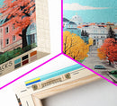 Dnipro Ukraine Travel Poster Framed Canvas Print, Midcentury Modern Art, Pop Art Wall Decor, Home Decor, Vacation Gift, Living Room Art