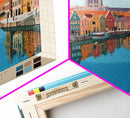 Ghent Belgium Travel Poster Framed Canvas Print, Midcentury Modern Art, Pop Art Wall Decor, Scenic Wall Art, Living Room Decoration, Office Art