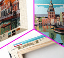 Groningen Netherlands Travel Poster Framed Canvas Print, Midcentury Modern Art, Pop Art Wall Decor, Scenic Living Room Art, Bedroom Gift