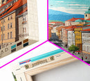 Ljubljana Slovenia Travel Poster Framed Canvas Print, Wall Decor, Midcentury Modern Art, Pop Art, Scenic Art for Bedroom and Living Room