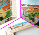 Odense Denmark Travel Poster Framed Canvas Print, Midcentury Modern Art, Pop Art Wall Decor, Scenic Wall Art, Living Room Decoration, Office Art