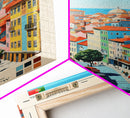 Porto Portugal Travel Poster Framed Canvas Print, Midcentury Modern Art, Pop Art Wall Decor, Scenic Wall Art, Living Room Decoration, Office Gift